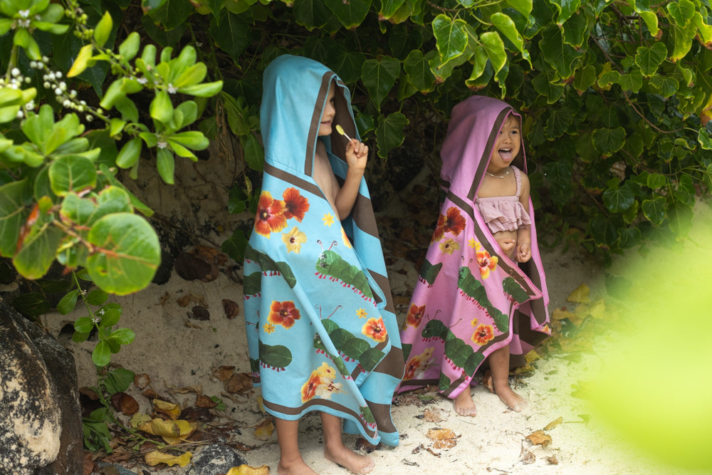 Fuzzy Caterpillars - Hooded Kid Beach Towels