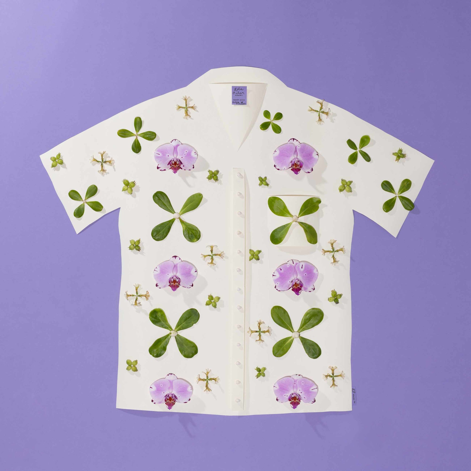 aloha shirt 16x16 art print photograph featuring naupaka and orchids hawaiian botanical photography Lola Pilar Hawaii