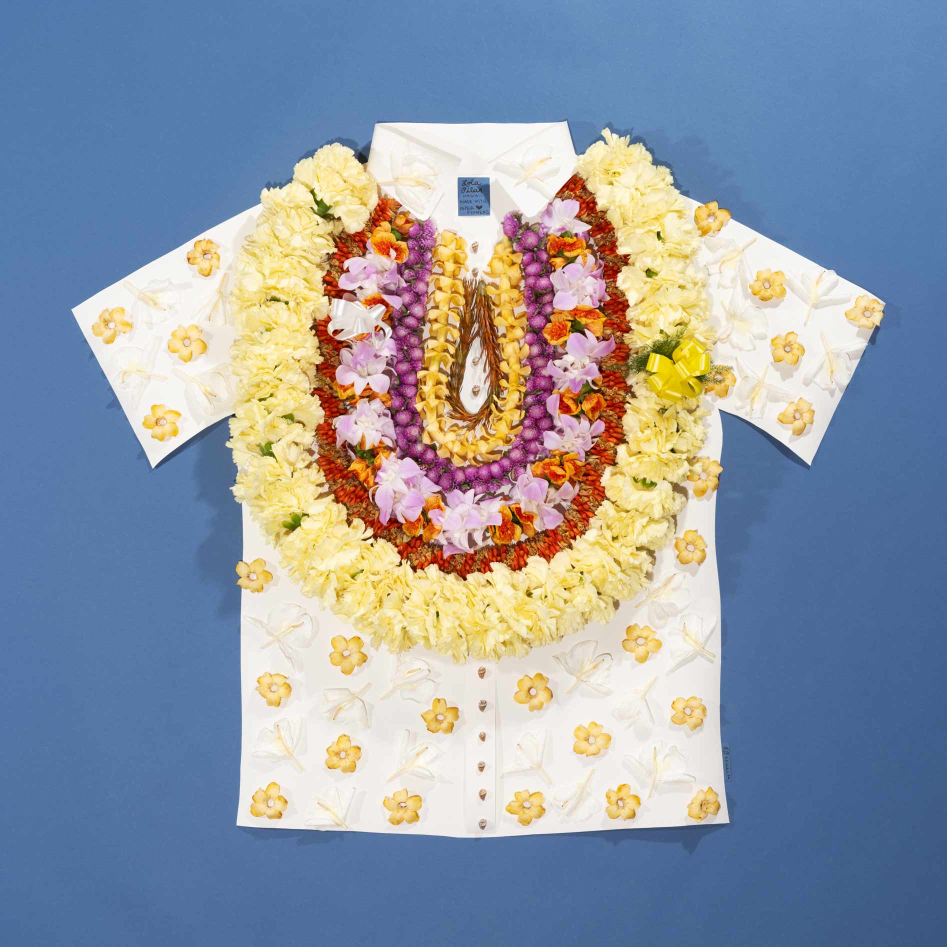white aloha shirt art print for lei graduation celebration Honolulu Oahu Hawaii art print Lola Pilar Hawaii