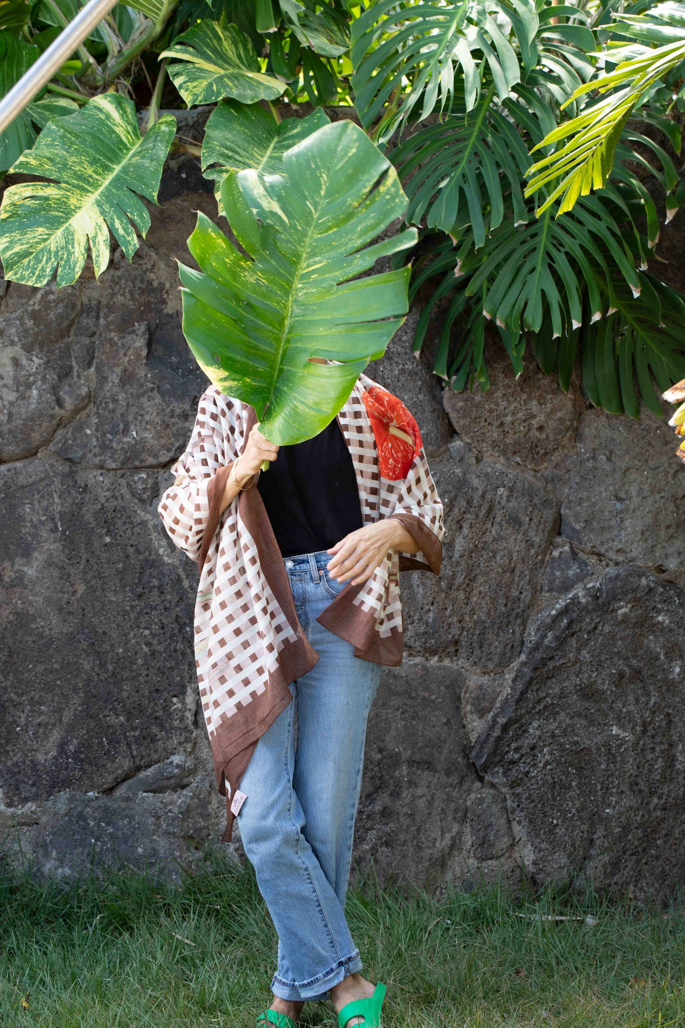 designed in hawaii red anthurium cotton sarong shawl Lola Pilar Hawaii