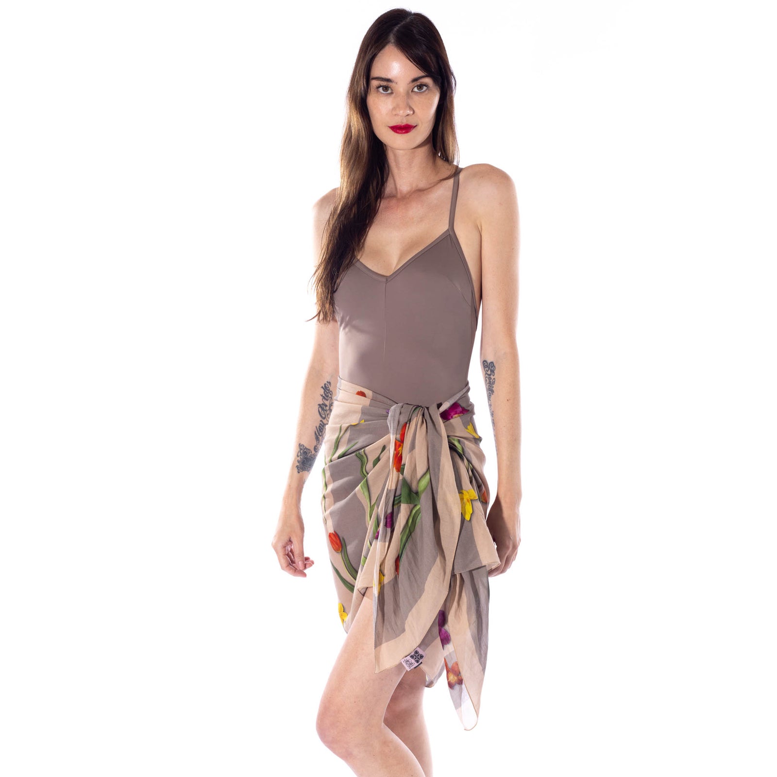 Tulips N' A Dahlia - Beige / Grey Stripes