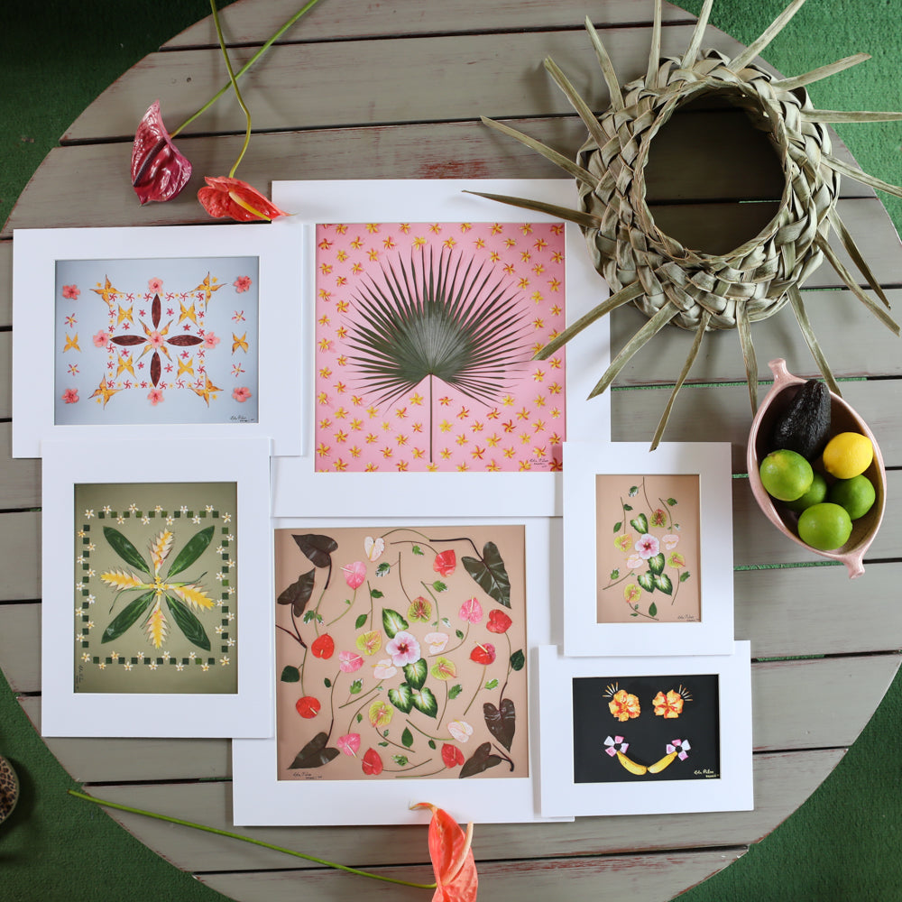 a collection of hawaiian art designs featuring tropical plants