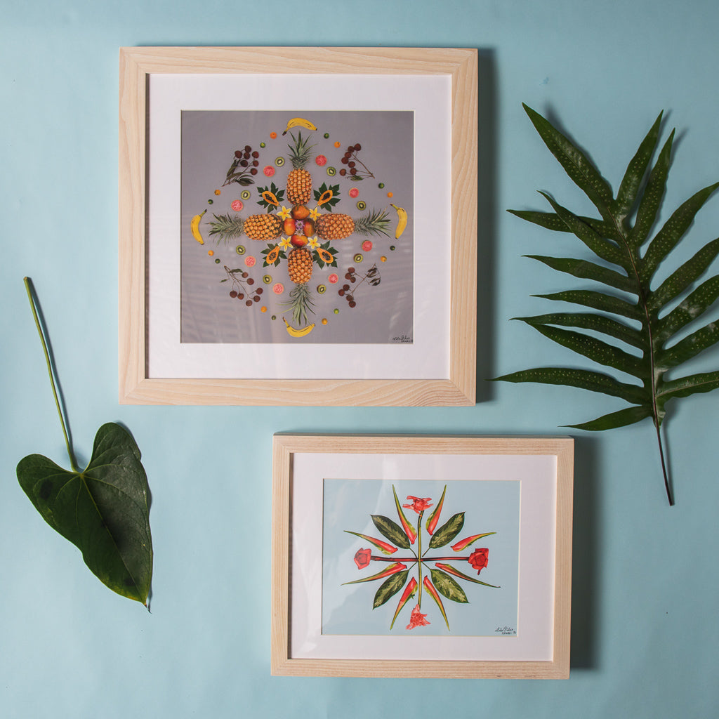 Two pieces of fine art are framed in handmade ash frames by Hawaii Modern.  C-Street Blues and Chinatown fruit Salad are both available.