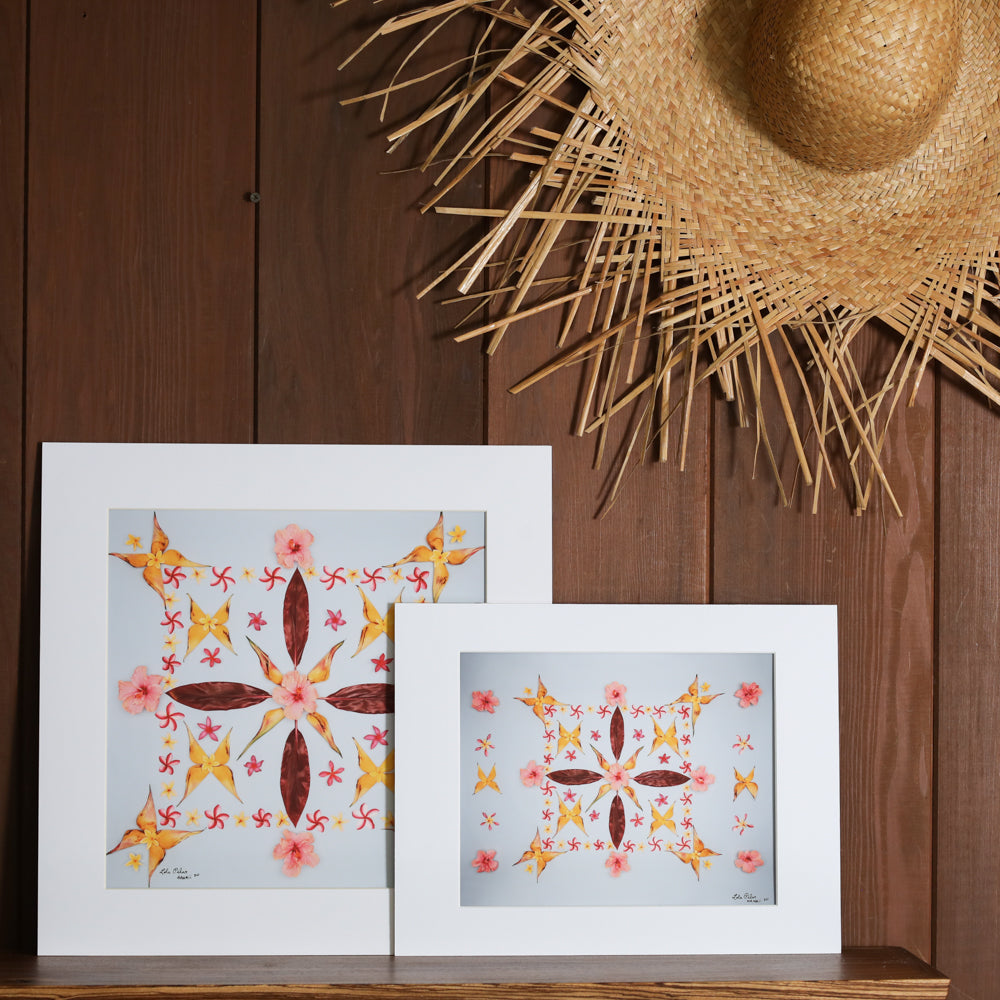 16x16 and 11x14 baby blue background butterflies and tropical hawaii flowers