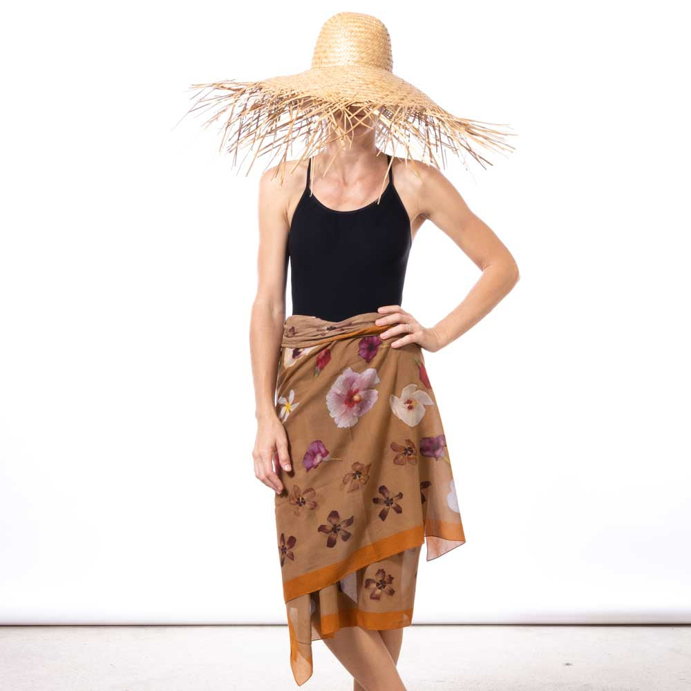 haute couture lola pilar hawaii pareo sarong hau flowers hibiscus plumeria designed in hawaii made in italy 100% cotton wrap shawl scarf beach coverup