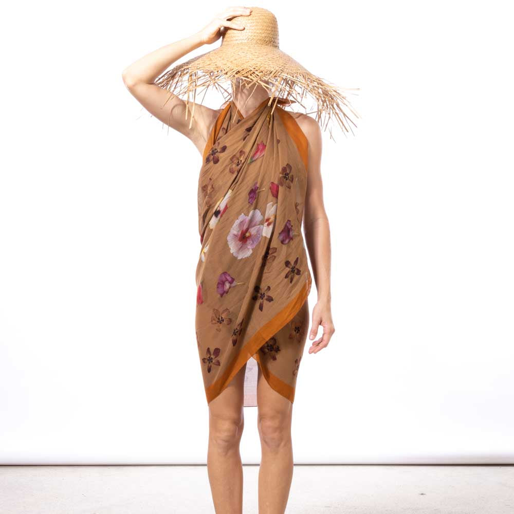 haute couture lola pilar hawaii pareo sarong hau flowers hibiscus plumeria designed in hawaii made in italy 100% cotton wrap shawl scarf beach coverup