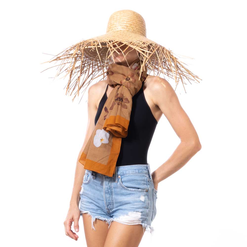 haute couture lola pilar hawaii pareo sarong hau flowers hibiscus plumeria designed in hawaii made in italy 100% cotton wrap shawl scarf beach coverup