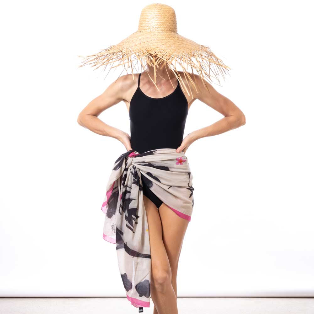 la fleur noire sarong pareo 100% cotton desinged in hawaii made in italy