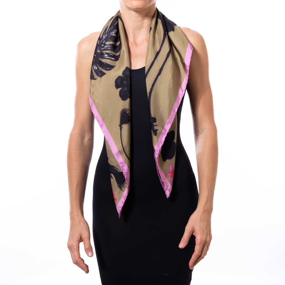 la fleur noire silk twill scarf designed in hawaii made in italy