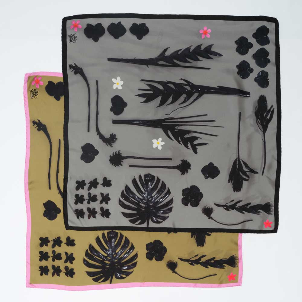 la fleur noire silk twill scarf designed in hawaii made in italy