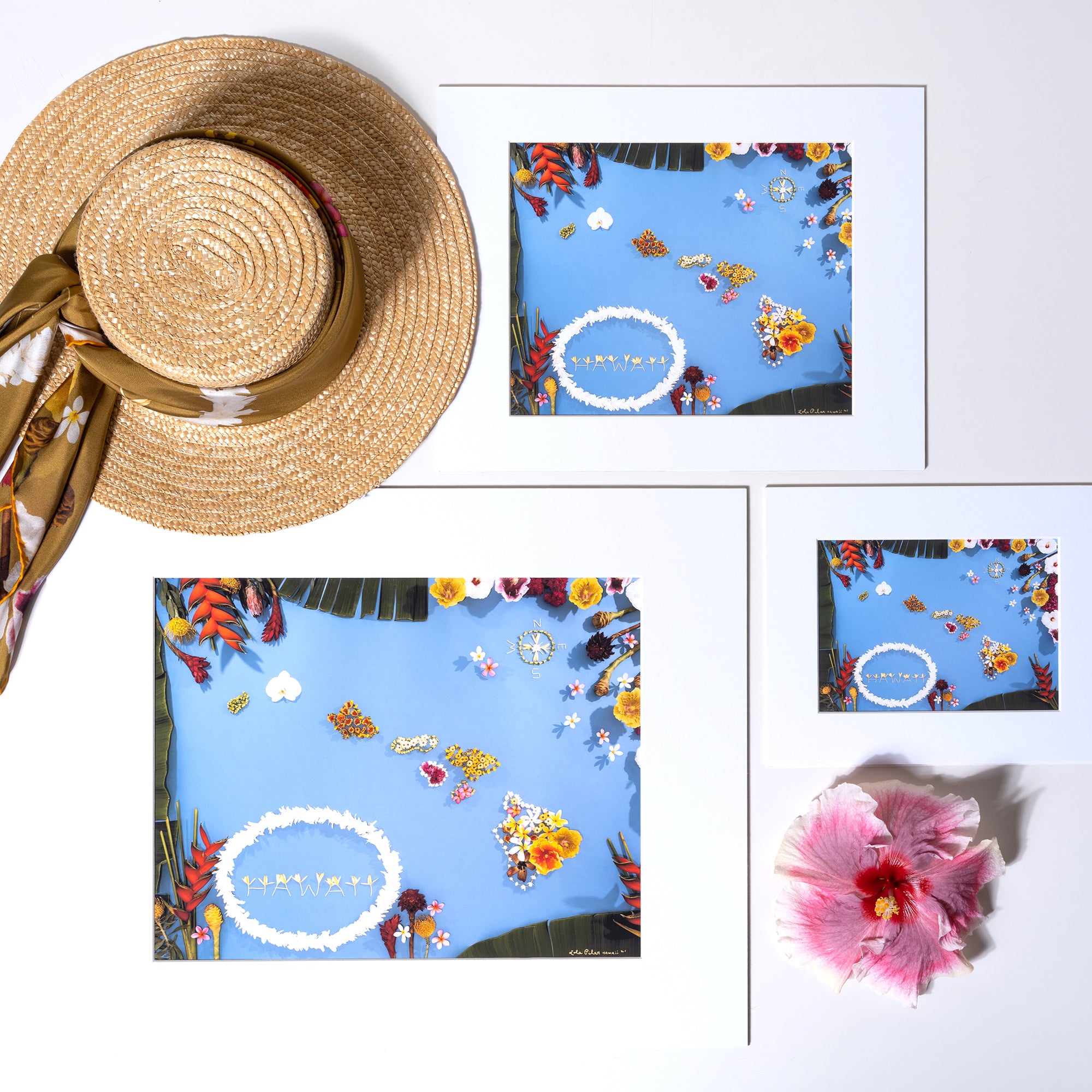trio, print trio, 8x10, 11x14, 16x20, hawaii map, flower map, hawaii photo map, lola pilar hawaii map, art print, hawaii art