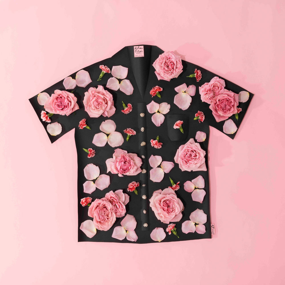 my man wears pink lola pilar hawaii aloha friday collection aloha shirt roses carnations opihi shell photo paper hawaii art