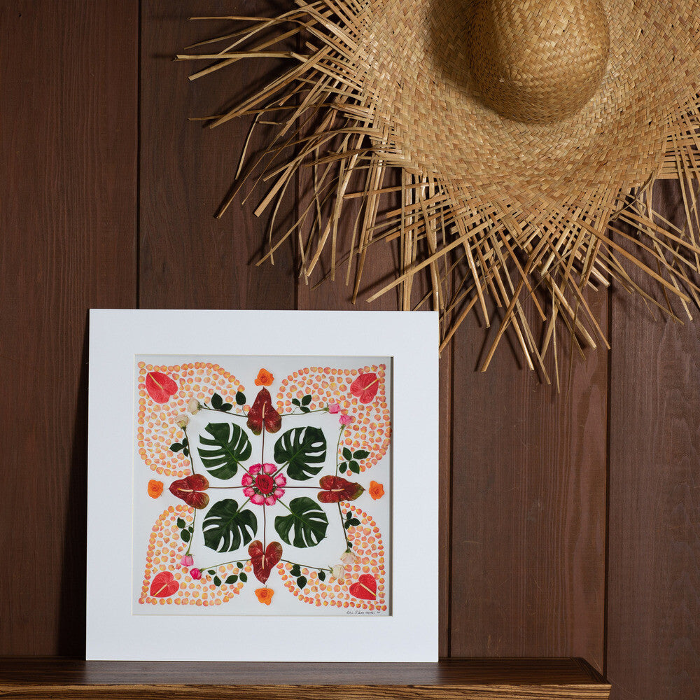 hawaiian quilt photo with monstera anthuriums and roses