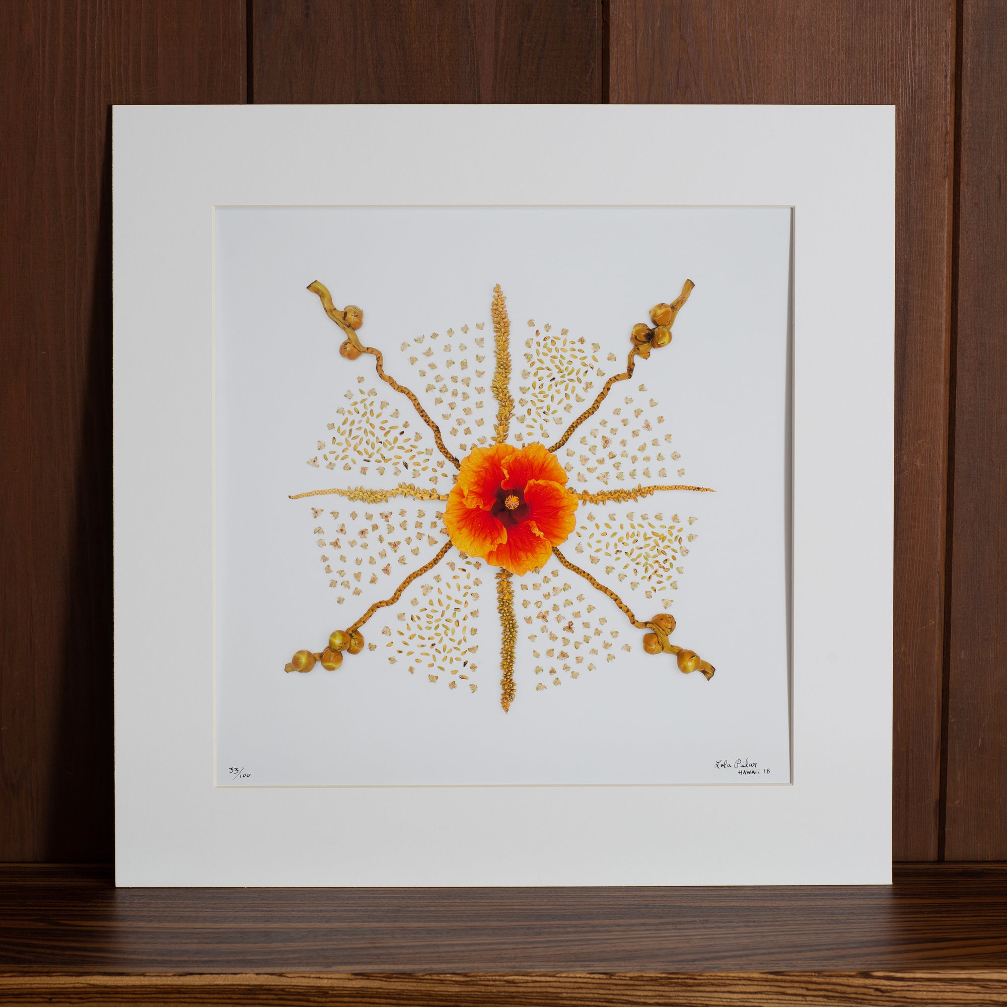 16x16 limited edition photo taken in hawaii of hawaiian coconut palm pieces and hibiscus