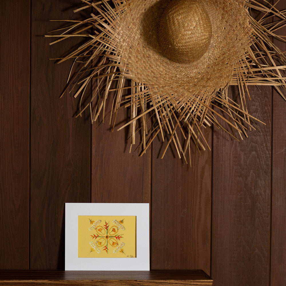 quilt design photograph with lauhala hat