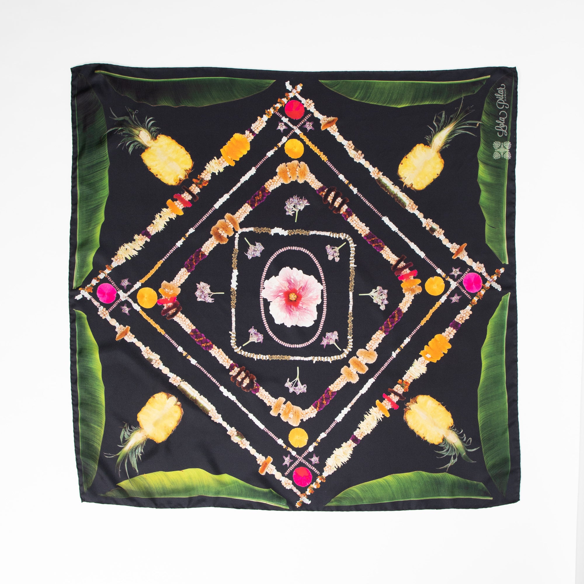 black hawaiian quilt pattern silk twill scarf