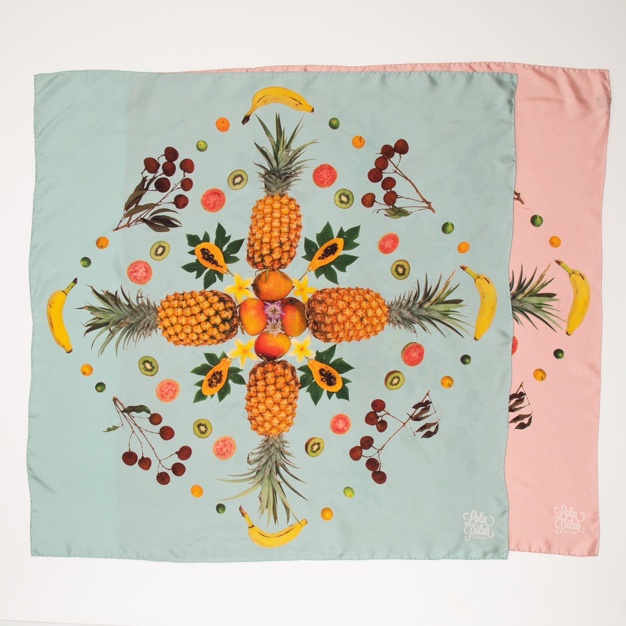 silk scarf made in italy designed in hawaii tropical fruit