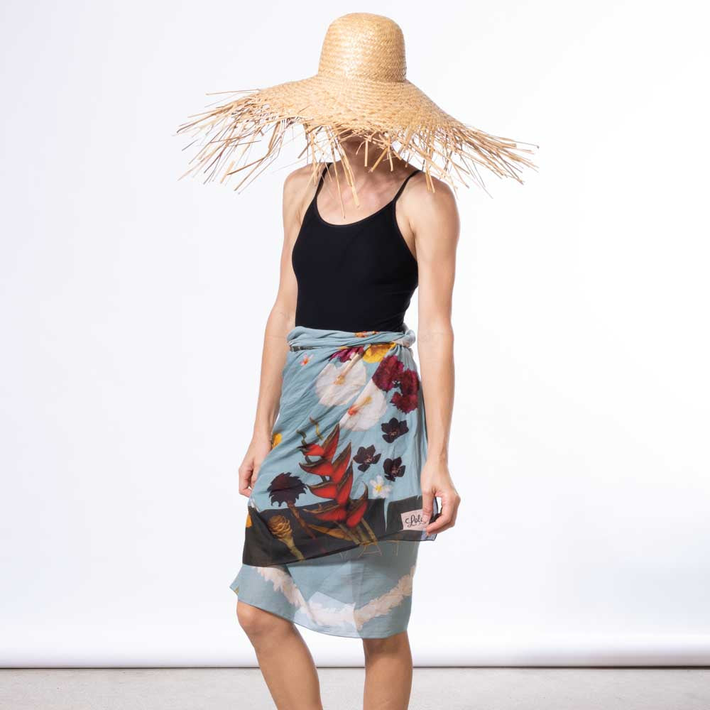 blue hawaii map pareo sarong 100% cotton sewn in italy designed in hawaii