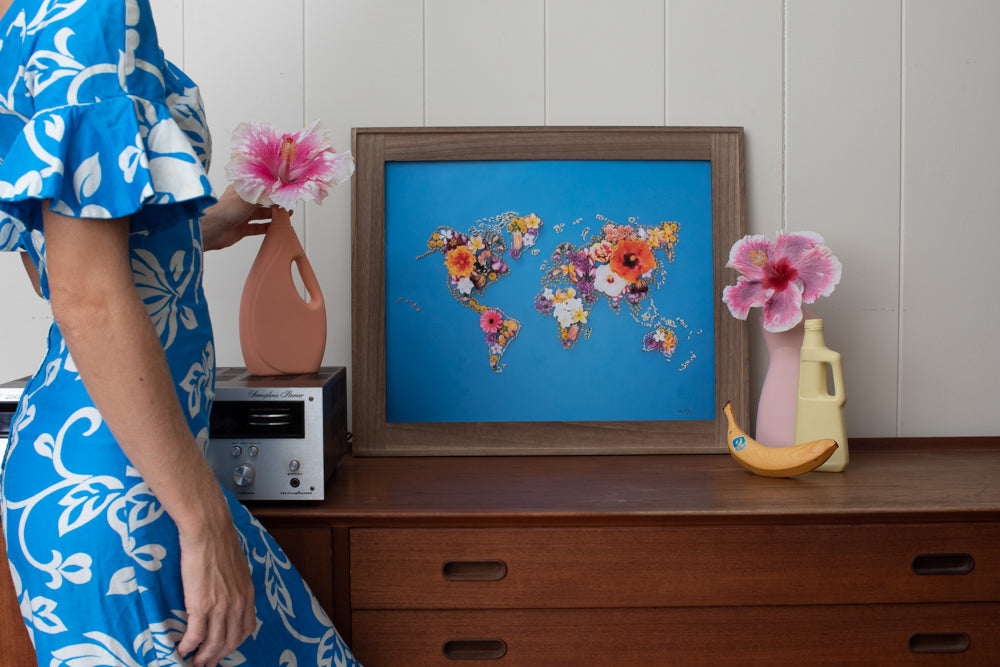 mokulua island sunrise lola pilar hawaii artwork designed in hawaii made in hawaii artist opihi shell kahili ginger pincushion protea aloha shirt aloha friday collection old hawaii vintage muumuu dress