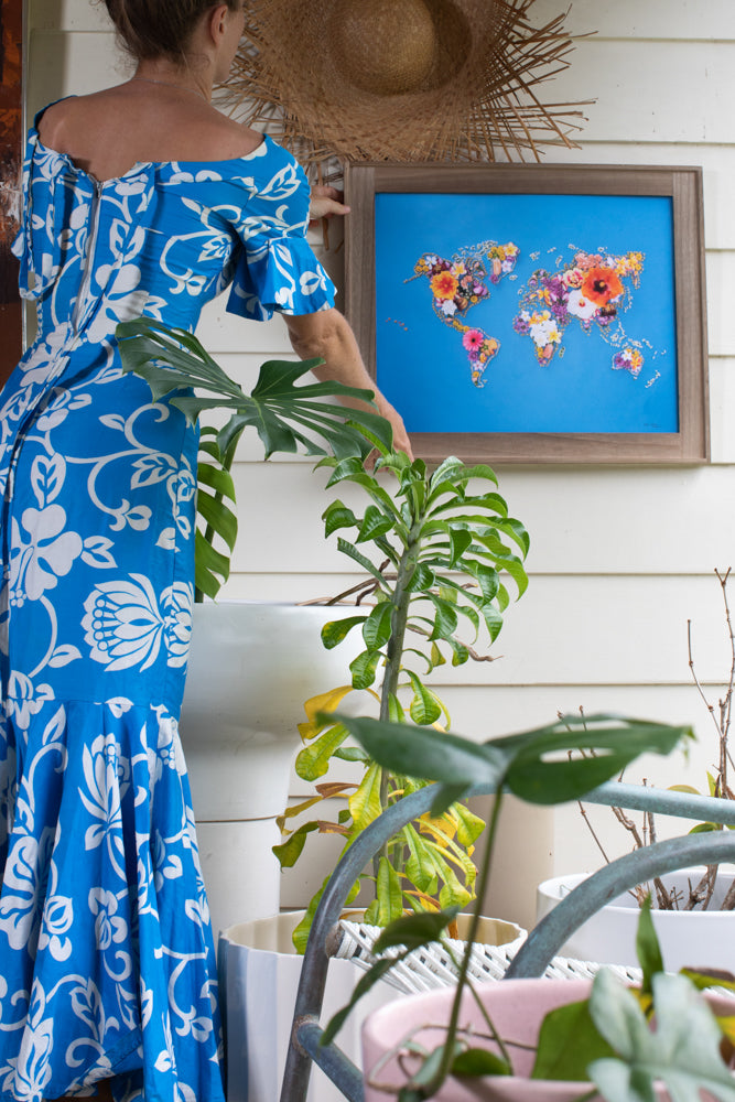 mokulua island sunrise lola pilar hawaii artwork designed in hawaii made in hawaii artist opihi shell kahili ginger pincushion protea aloha shirt aloha friday collection