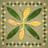 plumeria photograph with ti leaves heliconia and cut up ti leaf check pattern