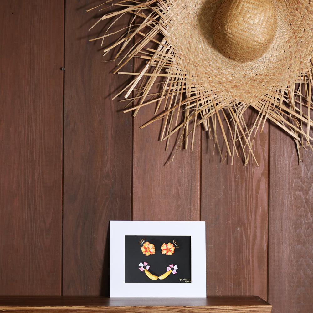 image of apple bananas smiling and hibiscus eyes